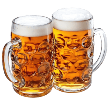 Two cold mugs of beer with frothy top, perfect for a refreshing toast. png
