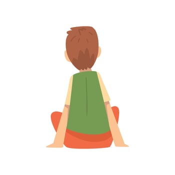 Cute Boy Sitting on Floor and Listening, Little Preschool Kid Character, View From Behind Illustration vector