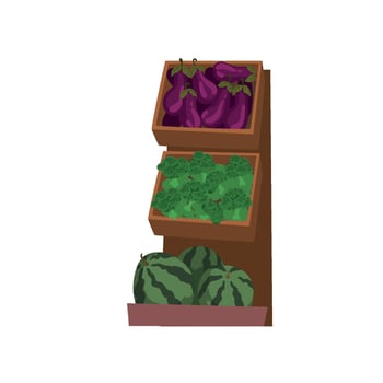 Market Wooden Counter with with Fresh Natural Organic Vegetables and Fruits, Street Shop Showcase Illustration vector