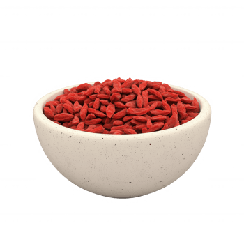 A bowl filled with vibrant red goji berries, perfect for healthy snacks and dishes. png