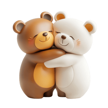 3d icon valentine Two cartoon bears hugging each other on transparent background png