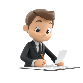 A cheerful businessman writing notes with determination and focus. png