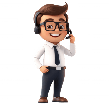 A cheerful cartoon character in a headset representing customer service. png