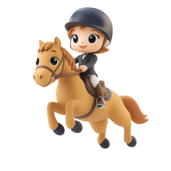 A cheerful cartoon character riding a horse, capturing the joy of equestrian activities. png