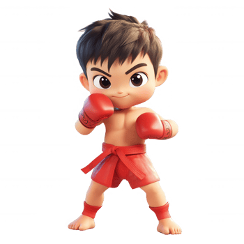 A young boy in boxing gloves, ready to start training and practicing his martial arts skills. png