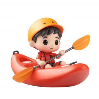 A cheerful child kayaking in a bright red kayak, showcasing fun outdoor activities. png