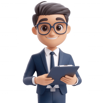 A professional character holding a clipboard, representing modern business engagement. png