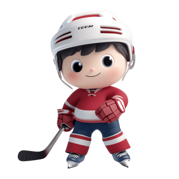 A cute cartoon character ready for a hockey game, wearing a helmet and skates. png