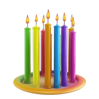 A vibrant display of colorful candles lit for a festive celebration. png