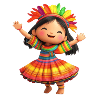 Cheerful girl in vibrant traditional dress celebrating culture with joy. png