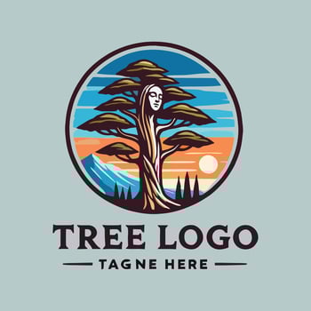 Peaceful Cypress Leans Tree Logo vector