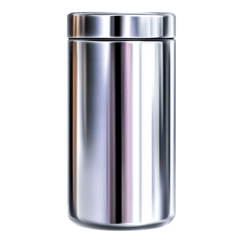 Silver stainless steel thermal flask with shiny reflective surface png