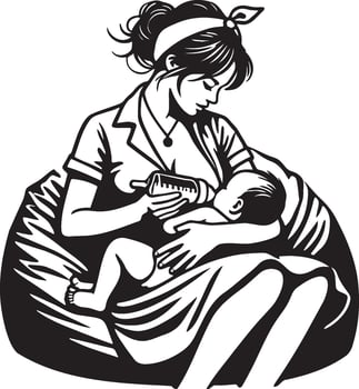 Mother Bottle Feeding Illustration. vector