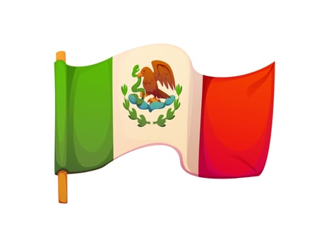 Cartoon Mexican flag green, white and red stripes vector