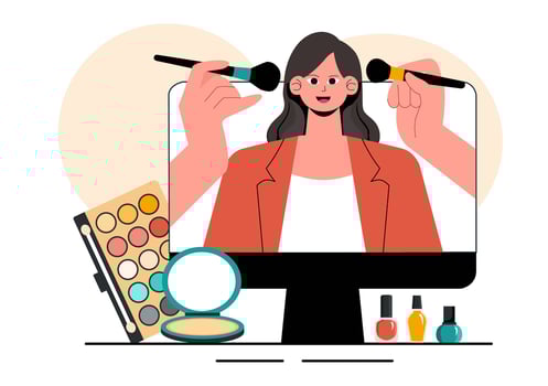 Flat Style Illustration of a Makeup Artist Performing a Beauty Makeover Session vector
