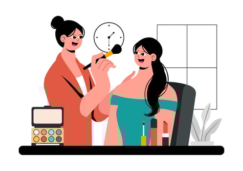 Makeup Artist Applying Cosmetics on Clients in a Flat Style Illustration vector