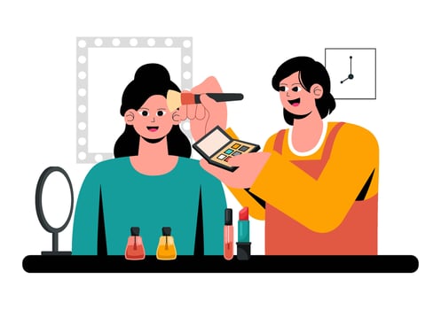 Professional Makeup Artist Illustration with Beauty Procedures in Flat Cartoon Style Background vector