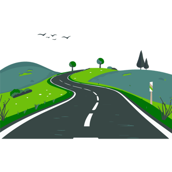 An illustration of a road with a sign on it png