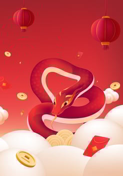 Spring Festival poster design red snake red lantern red packet and wealth vector
