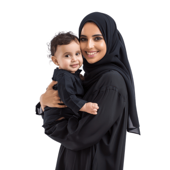 muslim woman holding baby isolate on transparent background png
