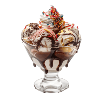 ice cream sundae with chocolate sauce and sprinkles png
