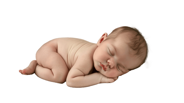a baby sleeping on its side on a transparent background png