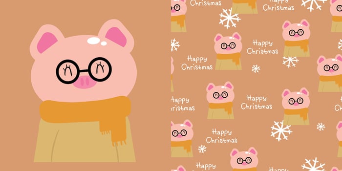 Christmas cute pig card and cute cartoon pig pattern cute christmas and winter wallpaper for fabric prints, gift wrapping paper vector