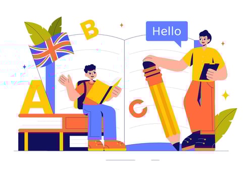 Educational Illustration of Students Learning Languages and Improving Global Communication Skills vector