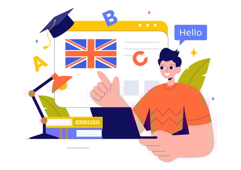 Students Learning International Languages with Grammar and Communication Lessons in a Classroom Illustration vector