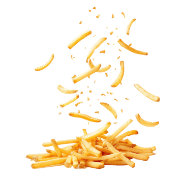 french fries falling on a transparent background png