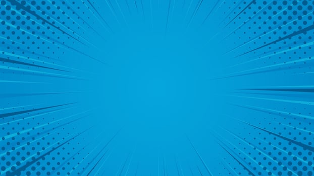 Abstract blue comic cartoon background. Pop art comic sunburst effect with halftones vector