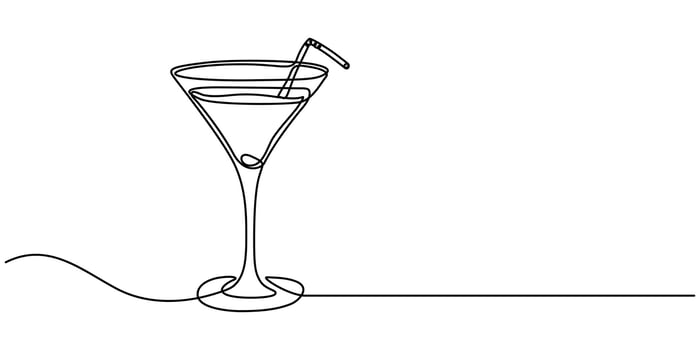 Continuous Line Drawing of Cocktail Icon Hand Drawn Symbol Illustration vector
