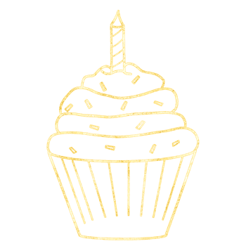 Glittery golden outline of a cupcake with a candle png