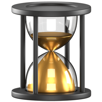 3d icon of a black hour glass with golden sand png