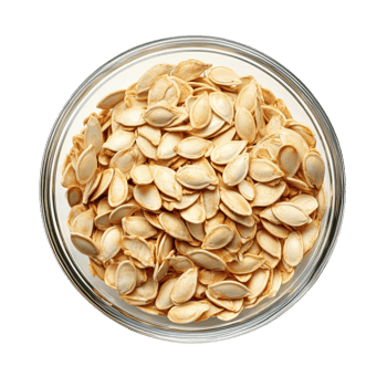 Top View of Clear Glass Bowl Filled with Pumpkin Seeds for Healthy Snacking on transparent background png