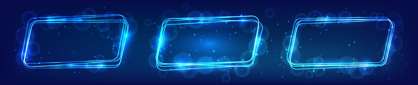 Neon rounded parallelogram frame with shining effects and sparkles vector