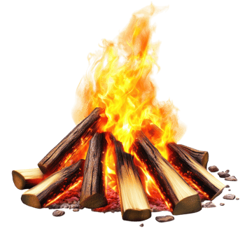 A Glowing Campfire with Bright Flames for Outdoor Adventures on Transparent Background png