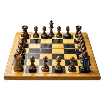 Polished Wooden Chessboard with Neatly Arranged Pieces on Transparent Background png