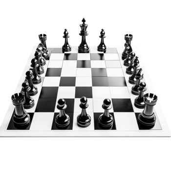 Black and White Chessboard Setup for Strategic Games on Transparent Background png