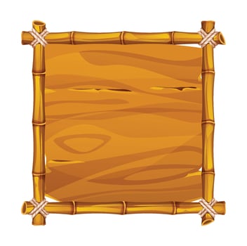 Bamboo frame with wooden board texture. Perfect for rustic designs. Cartoon illustration vector