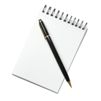 Minimalist Blank Notepad with Pen for Note Taking on Transparent Background png