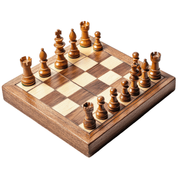 Classic Wooden Chessboard with Neatly Arranged Pieces for Strategic Gameplay on Transparent Background png