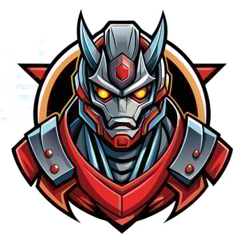 a robot head with red eyes and a red helmet vector