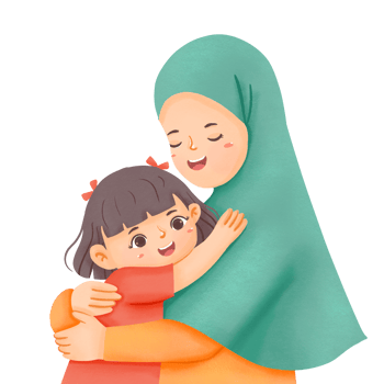 An illustration of a muslim woman hugging her daughter png
