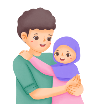 A cartoon illustration of a muslim couple hugging png