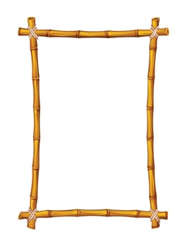 Tall bamboo rectangle frame with tied ropes, perfect for creative backgrounds. Cartoon illustration vector