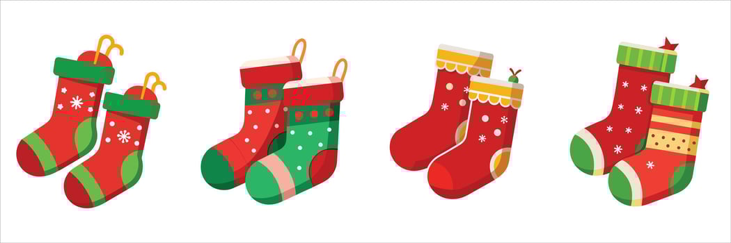illustraion Christmas gift socks icons set on white background vector