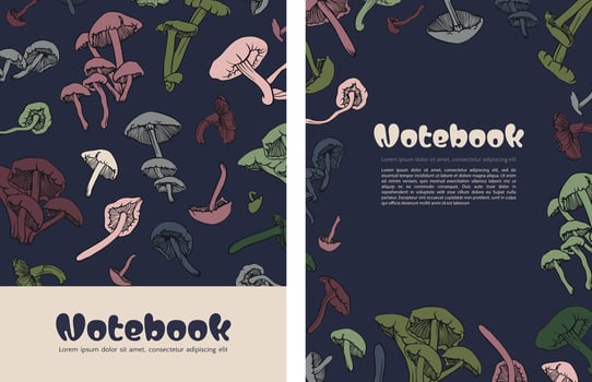 2 cover template for notebook with many mushrooms vector