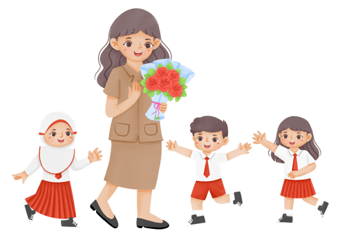 Mother and children with flowers png