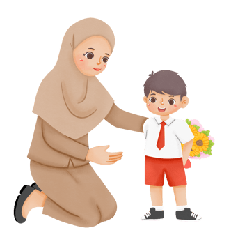A woman is giving a boy a gift png